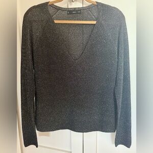 Mango Shimmering Charcoal V-Neck Top